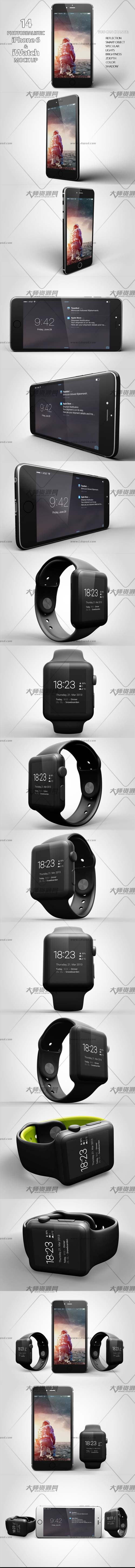 iPhone 6 & iWatch Mock Up,苹果手机/手表屏幕展示模型